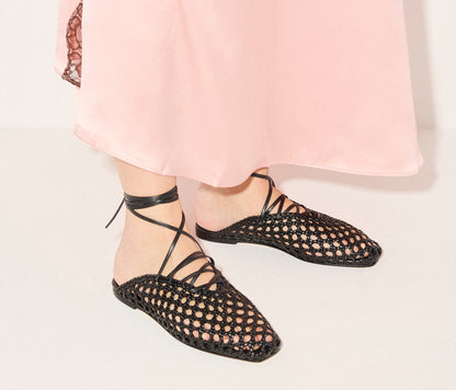 FREDA SALVADOR ETTA WOVEN ANKLE LACE-UP FLAT