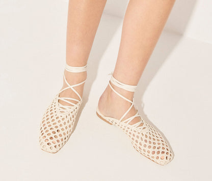 FREDA SALVADOR ETTA WOVEN ANKLE LACE-UP FLAT