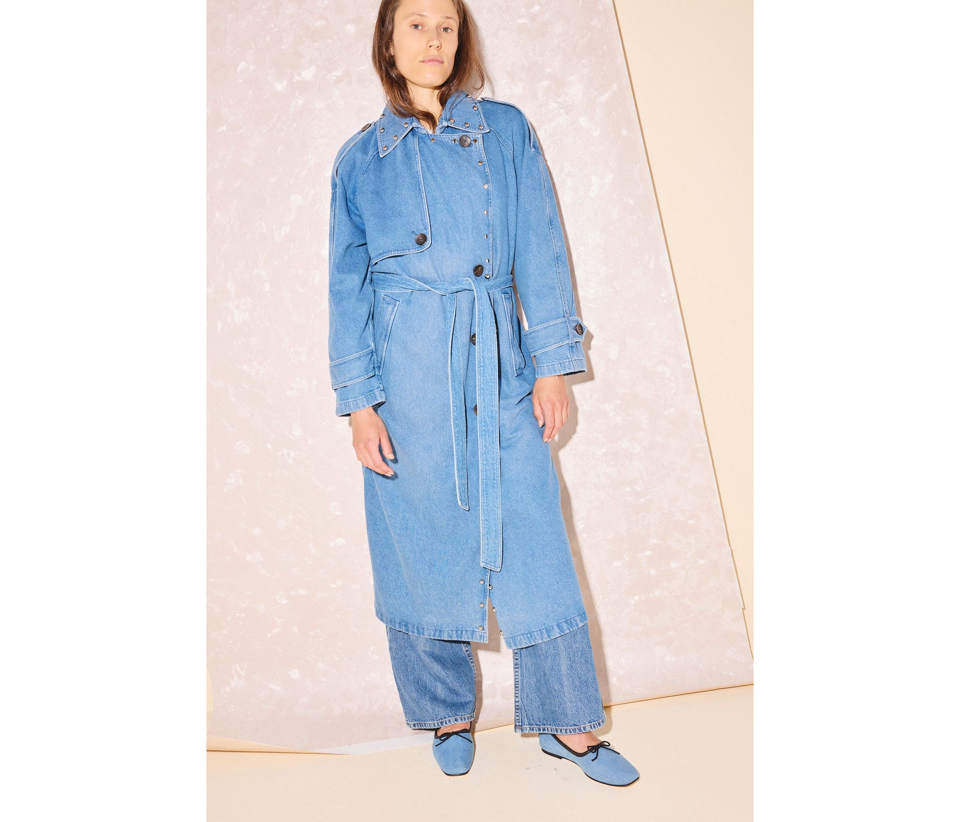 FREDA SALVADOR FS x DEREK LAM 10 CROSBY STUDDED DENIM TRENCH COAT