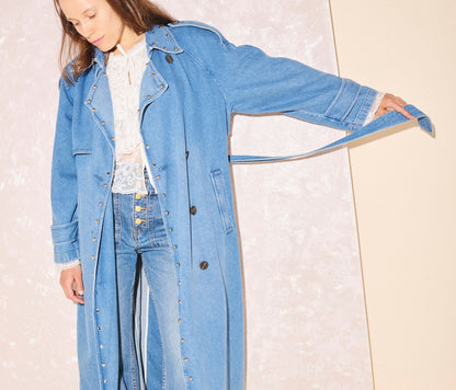 FREDA SALVADOR FS x DEREK LAM 10 CROSBY STUDDED DENIM TRENCH COAT