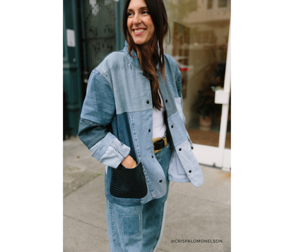 FREDA SALVADOR PATCHWORK DENIM CHORE COAT