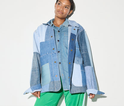 FREDA SALVADOR PATCHWORK DENIM CHORE COAT